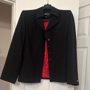 Tahari Black and White Dotted Blazer with Red Lining